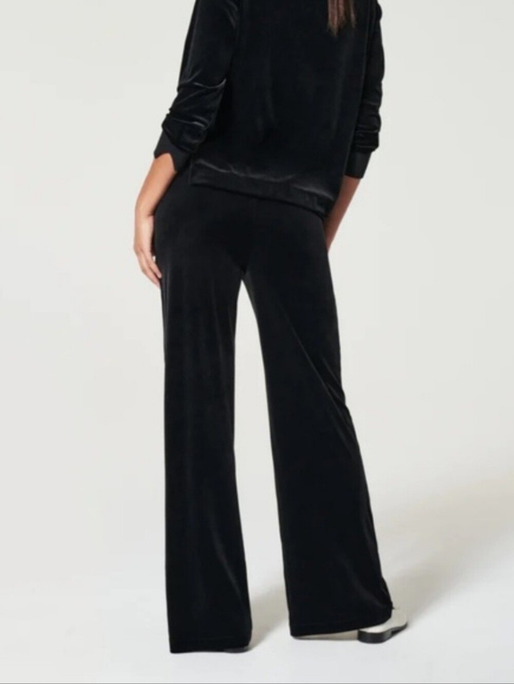 SPANX Black Velvet Wide-Leg Ponte Pants with Front Slits - Picture 2 of 11